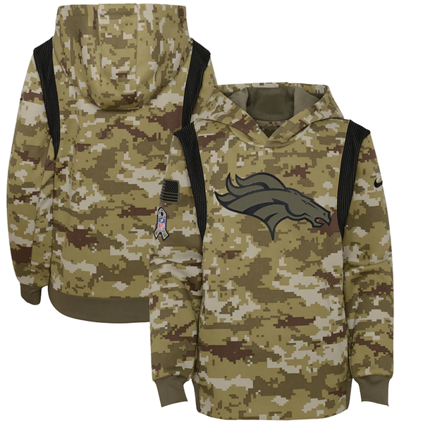 Youth Denver Broncos 2021 Camo Salute To Service Therma Performance Pullover Hoodie